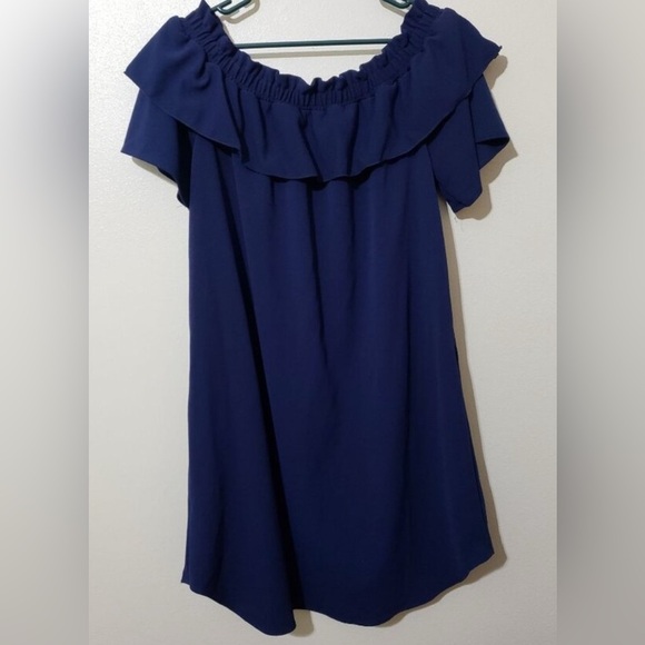 *Ashley Stewart Off-Shoulder Ruffle Dress Peacoat Blue 22/24 New With Tags - Picture 3 of 7